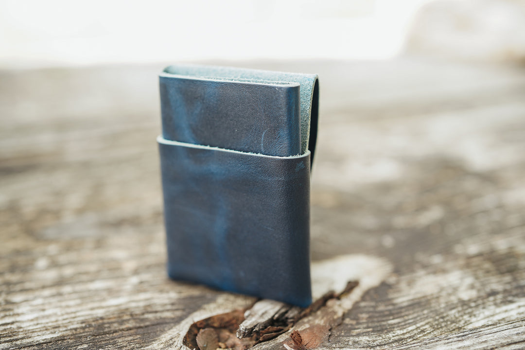 The Owen Stitchless Leather Card Wallet - Horween Leather Cobalt Blue