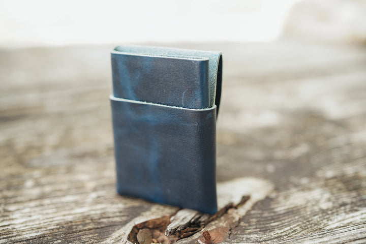 The Owen Stitchless Leather Card Wallet - Horween Leather Cobalt Blue