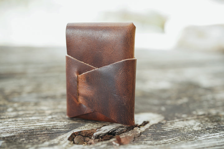 The Owen Stitchless Leather Card Wallet - Horween Leather Heirloom Brown