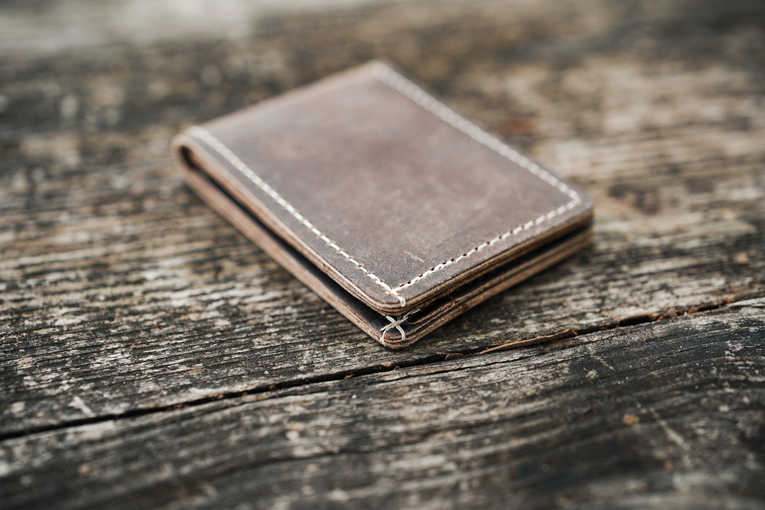 Leather Bifold Minimalist Wallet - Concrete