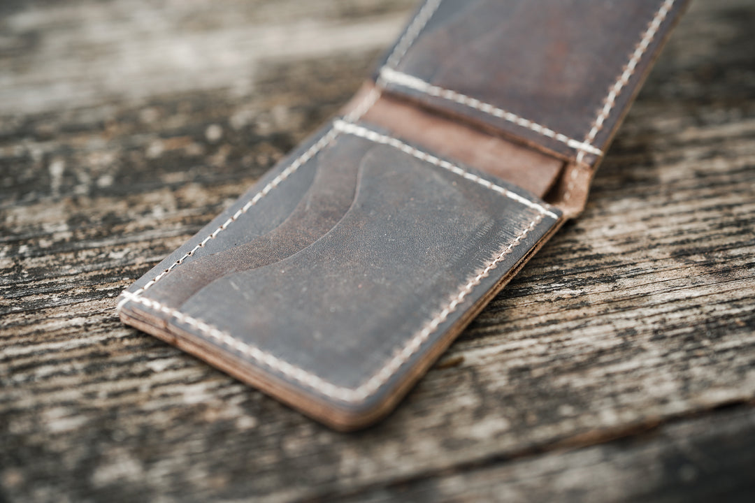 Leather Bifold Minimalist Wallet - Concrete