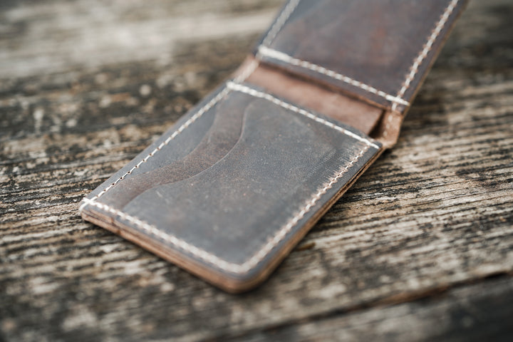 Leather Bifold Minimalist Wallet - Concrete