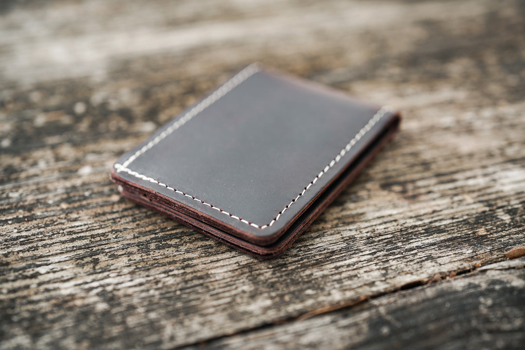Leather Bifold Minimalist Wallet - Black Crimson