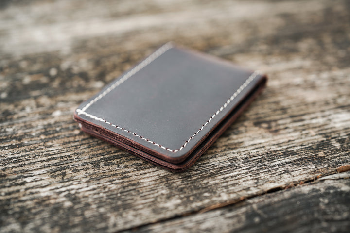Leather Bifold Minimalist Wallet - Black Crimson
