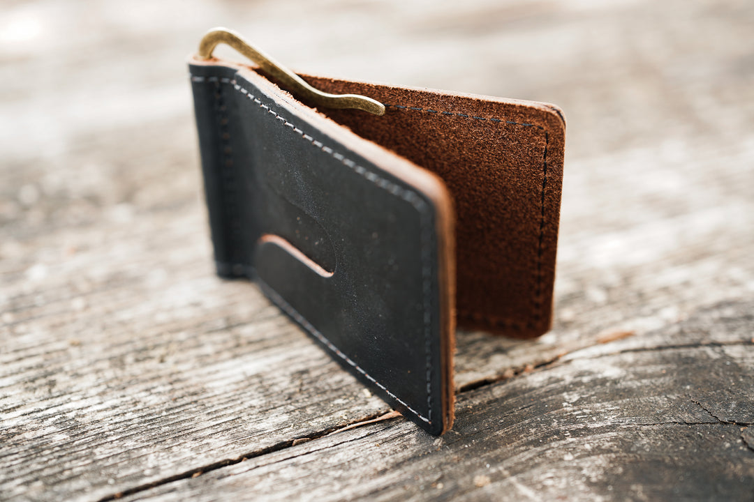 Leather Money Clip Wallet - Black