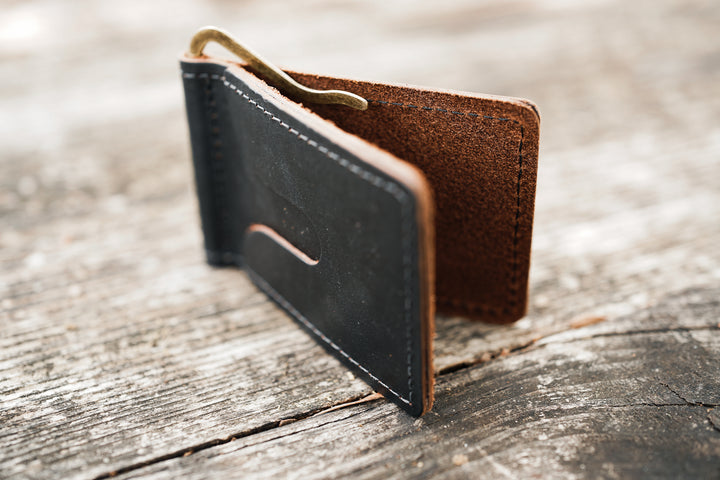Leather Money Clip Wallet - Black