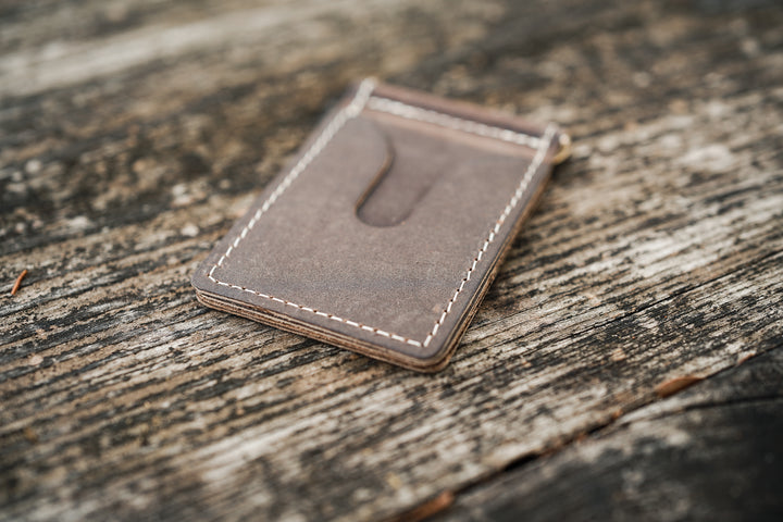Leather Money Clip Wallet - Concrete