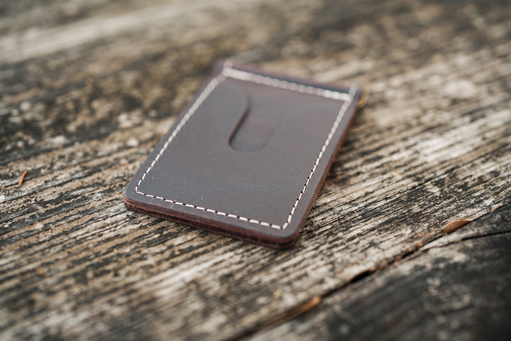 Leather Money Clip Wallet - Black Crimson