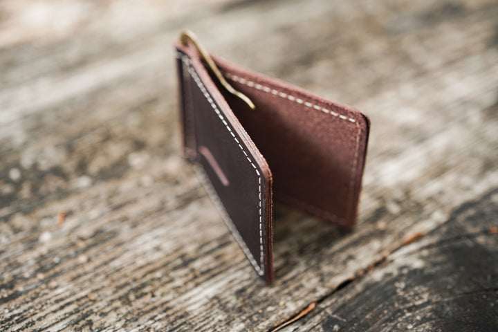 Leather Money Clip Wallet - Black Crimson