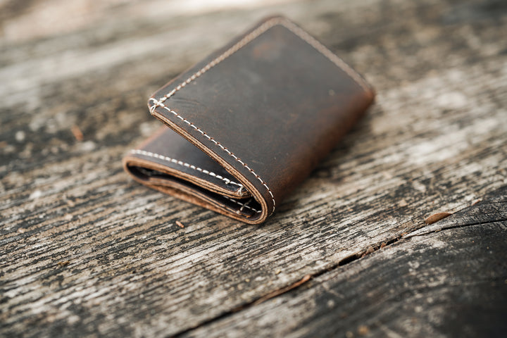 Leather Trifold Wallet - Coffee Brown