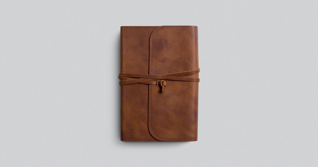 ESV Thinline Bible Wrapped Leather, Brown, with Strap - Chapter House Leather