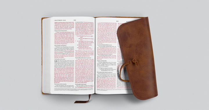 ESV Thinline Bible Wrapped Leather, Brown, with Strap - Chapter House Leather