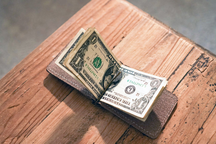Leather Money Clip Wallet - Concrete