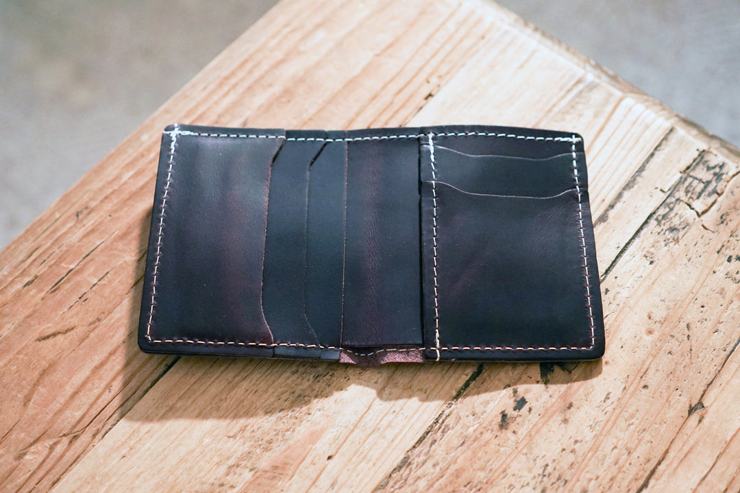 Leather Traditional Bifold Wallet - Black Crimson