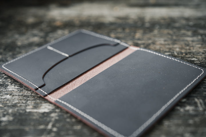 Leather Field Notes Cover Wallet - Black Crimson