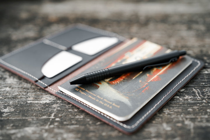 Leather Field Notes Cover Wallet - Black Crimson