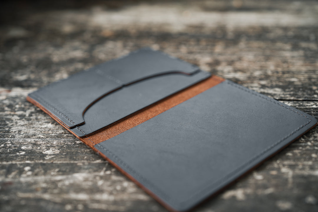 Leather Passport Cover Wallet - Black