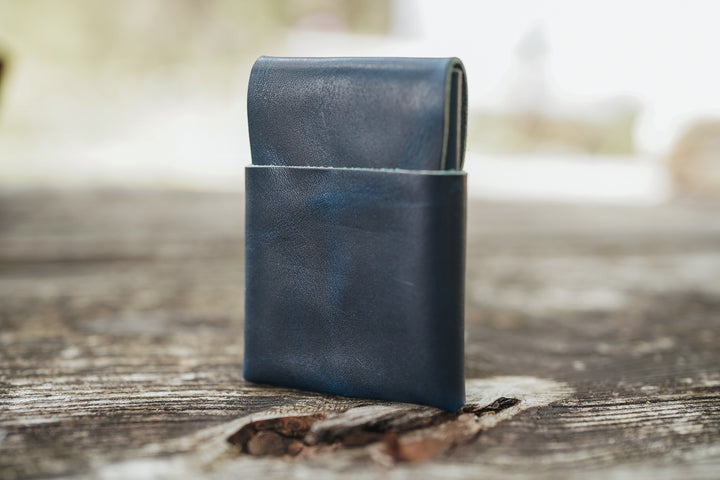 The Owen Stitchless Leather Card Wallet - Horween Leather Cobalt Blue