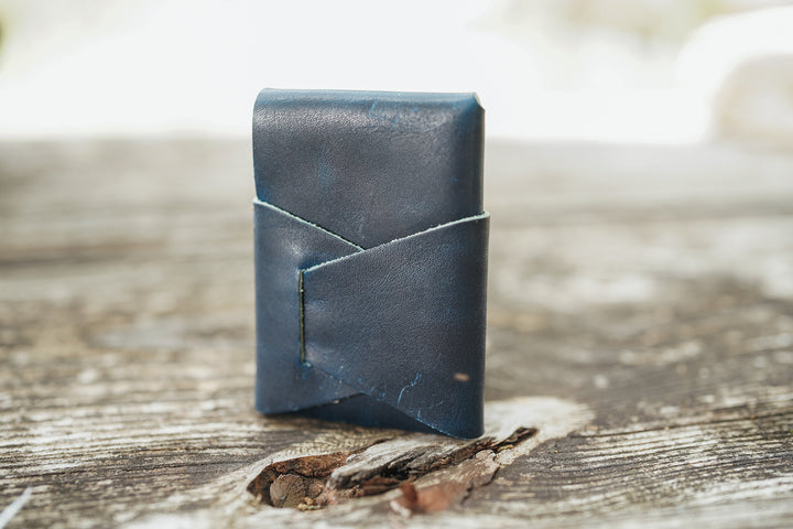 The Owen Stitchless Leather Card Wallet - Horween Leather Cobalt Blue