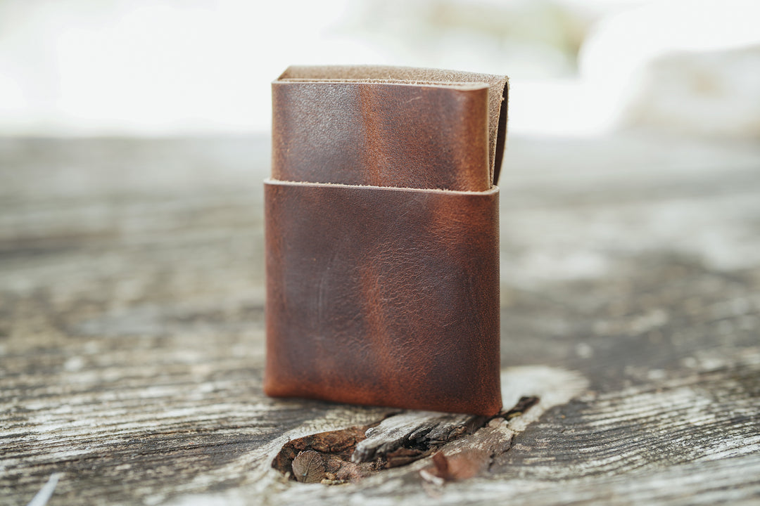 The Owen Stitchless Leather Card Wallet - Horween Leather Heirloom Brown