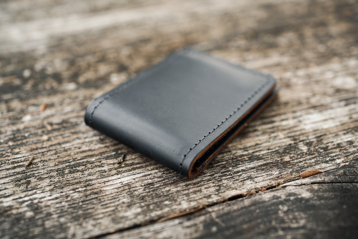 Leather Bifold Minimalist Wallet - Black