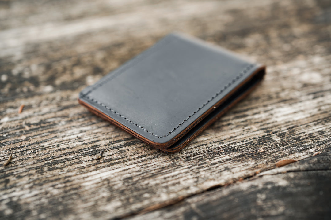 Leather Bifold Minimalist Wallet - Black