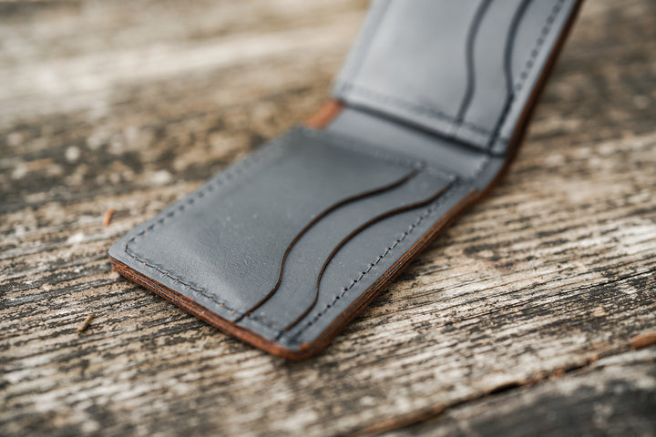 Leather Bifold Minimalist Wallet - Black