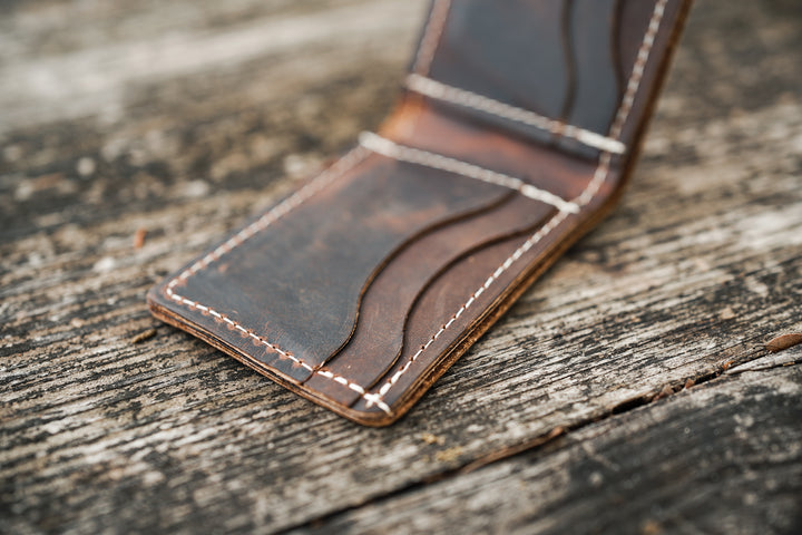 Leather Bifold Minimalist Wallet - Coffee Brown