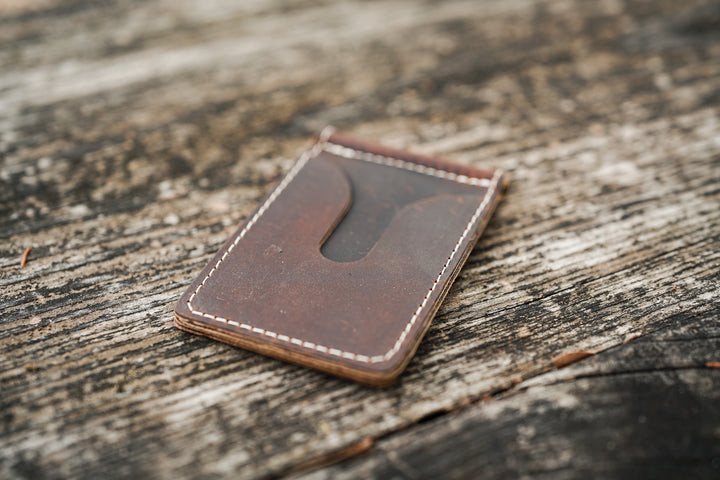 Leather Money Clip Wallet - Coffee Brown