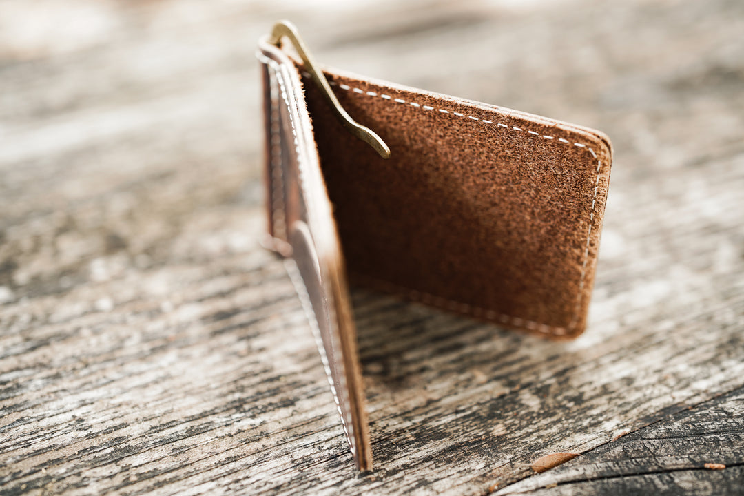 Leather Money Clip Wallet - Coffee Brown