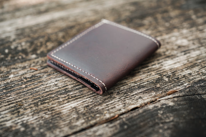 Leather Traditional Bifold Wallet - Black Crimson