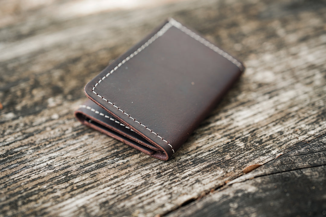 Leather Trifold Wallet - Black Crimson