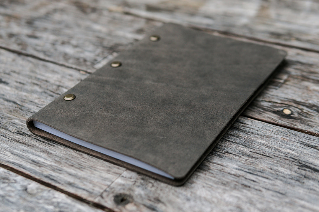 Refillable Leather Notebook, Bible Journal - Slate Grey - Chapter House Leather