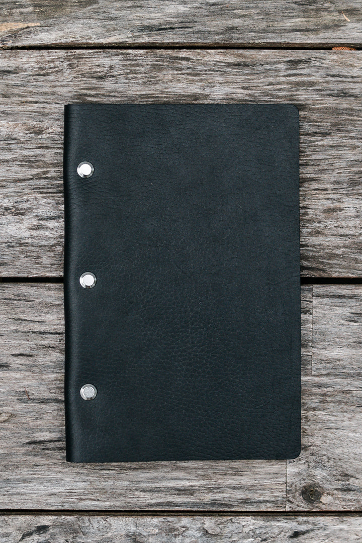 Refillable Leather Notebook, Bible Journal - Pebble Black - Chapter House Leather